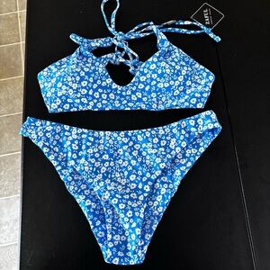 Zaful Floral Blue and White Bikini Set